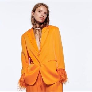 NWT Zara Limited Edition Satin Effect Blazer with Feathers, Size S